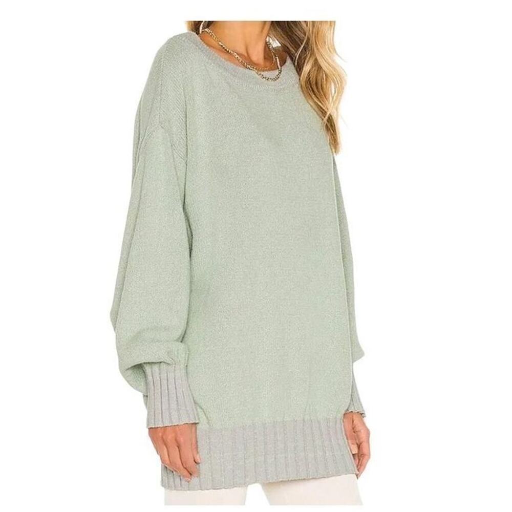Free People Street Fair Tunic Lime Grey Combo Oversized Sweater XS‎ New